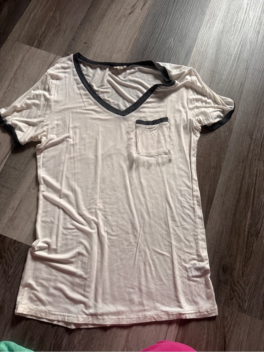 Women's Cream V-Neck Pocket Tee with Black Trim